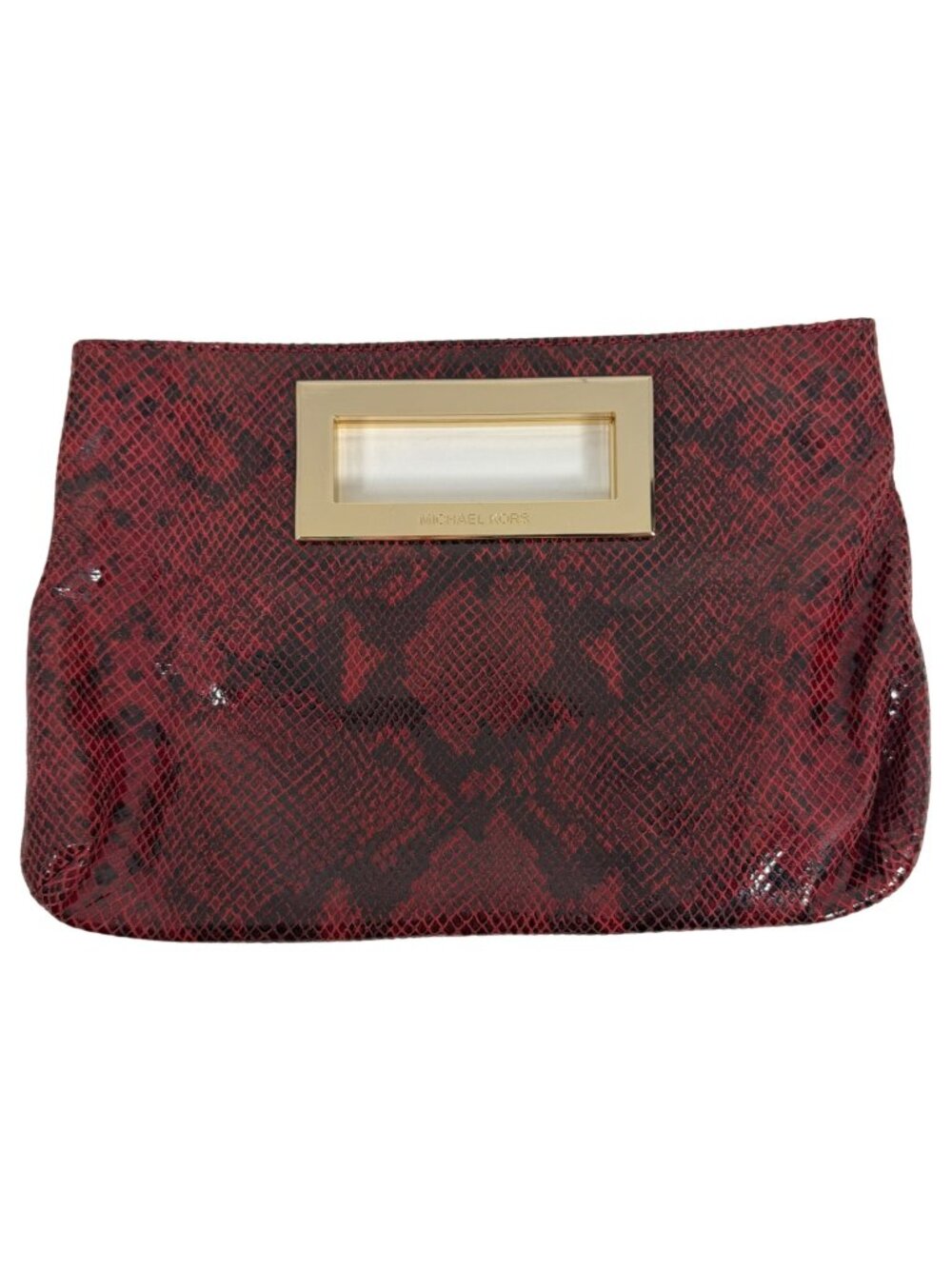 MICHAEL KORS - Berkeley Clutch Bag Red Snakeskin Pattern Patent Leather Gold